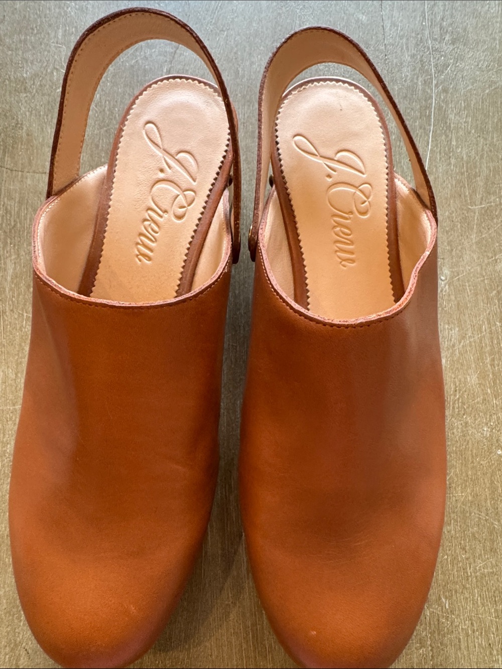 J. Crew Tan Leather Slingback Mules, Size 10,